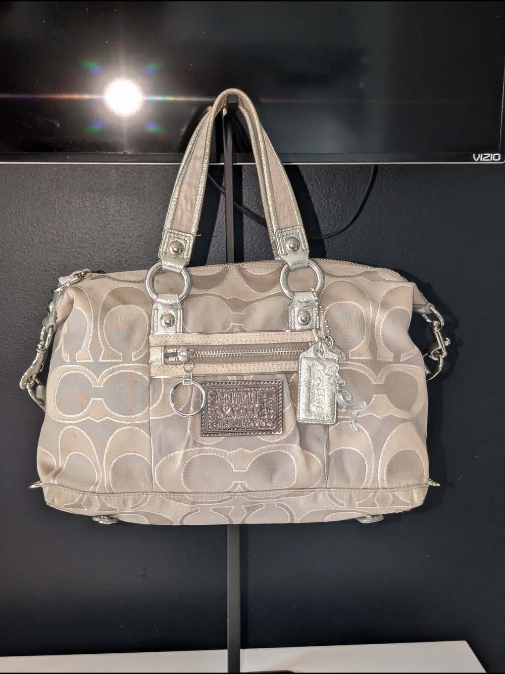 Coach Poppy Satchel in Silver and Gray Signature Jacquard